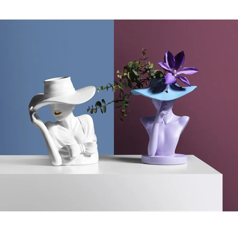Creative and elegant girl vase resin flower arrangement home decoration porch decoration