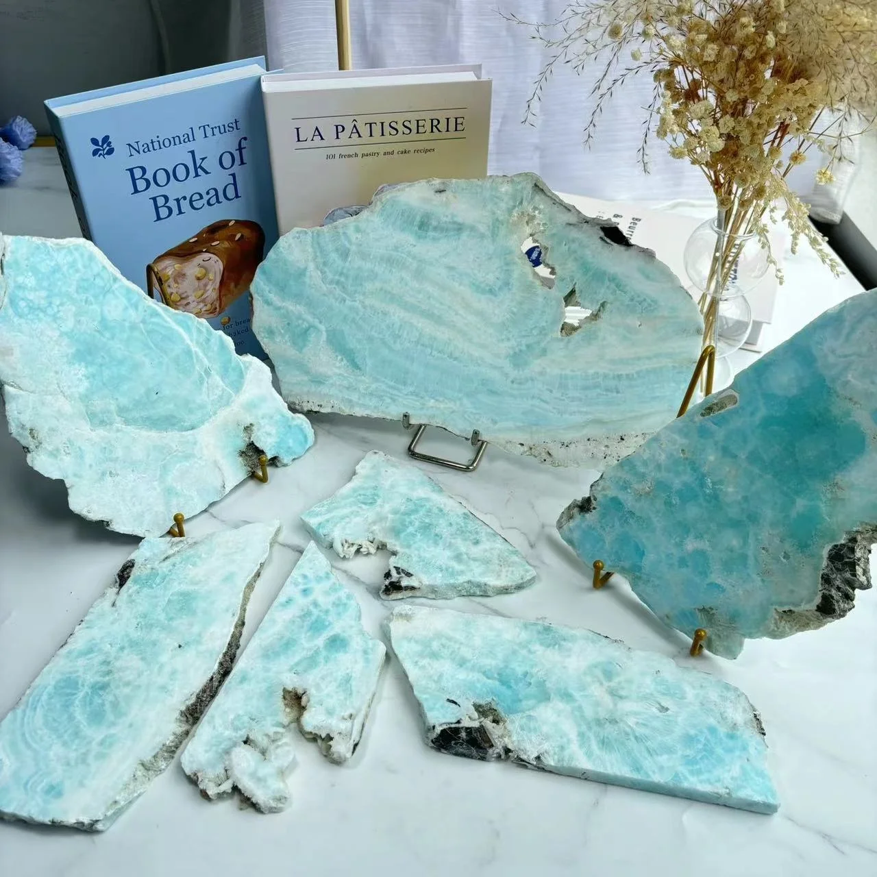 High Quality Natural Blue Crystal Stones Wholesale Sliced Stones Blue Aragonite Slab For Decoration