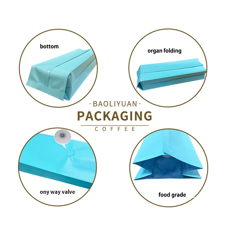 Custom Design 250G  500G 1 Pound  Resealable Aluminum Foil Coffee Beans Packaging Side Gusset Bags With Valve and Tin Tie