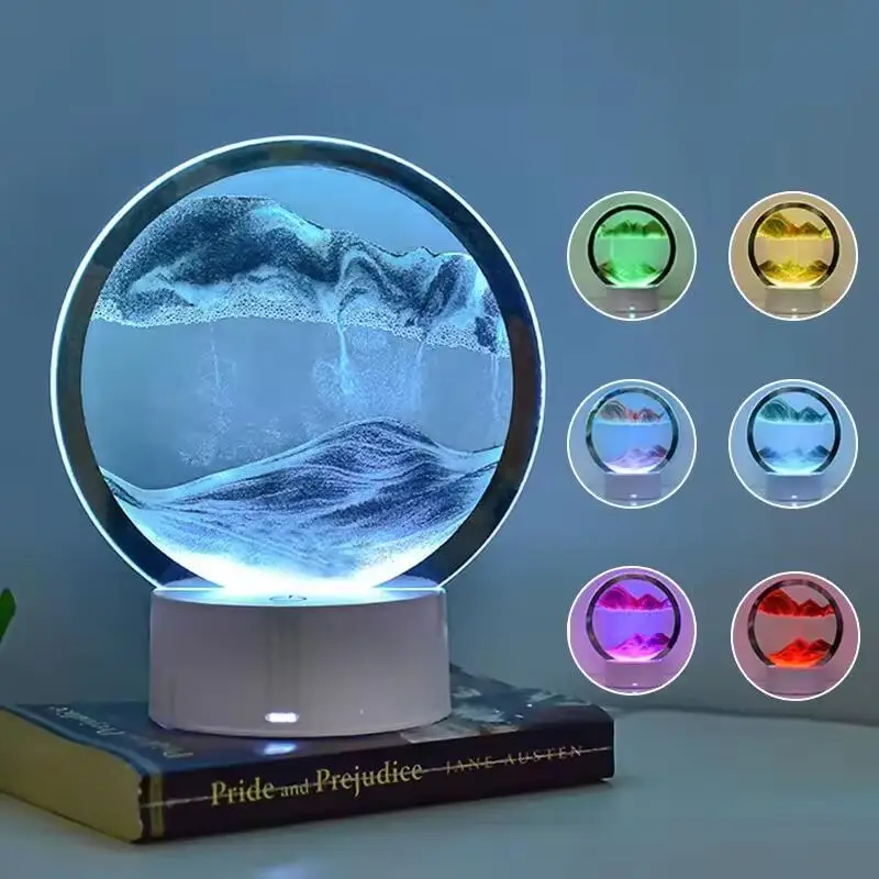 Modern Desk Light 3D Led Table Lamp Moving Art Dynamic Sandscape Quicksand Painting Quick Sand Lamp