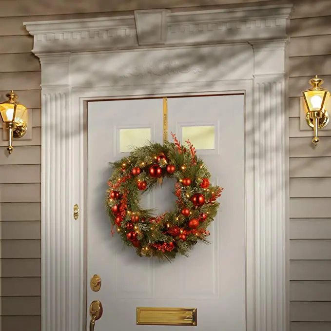Artificial Pre-lit Christmas Wreath Decorative Collection Flocked with Mixed Decorations and LED Lights