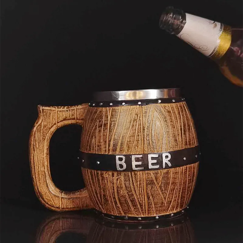 Creative Bar Supplies Germany Double Wall Stainless Steel Wooden Bucket Beer Mug