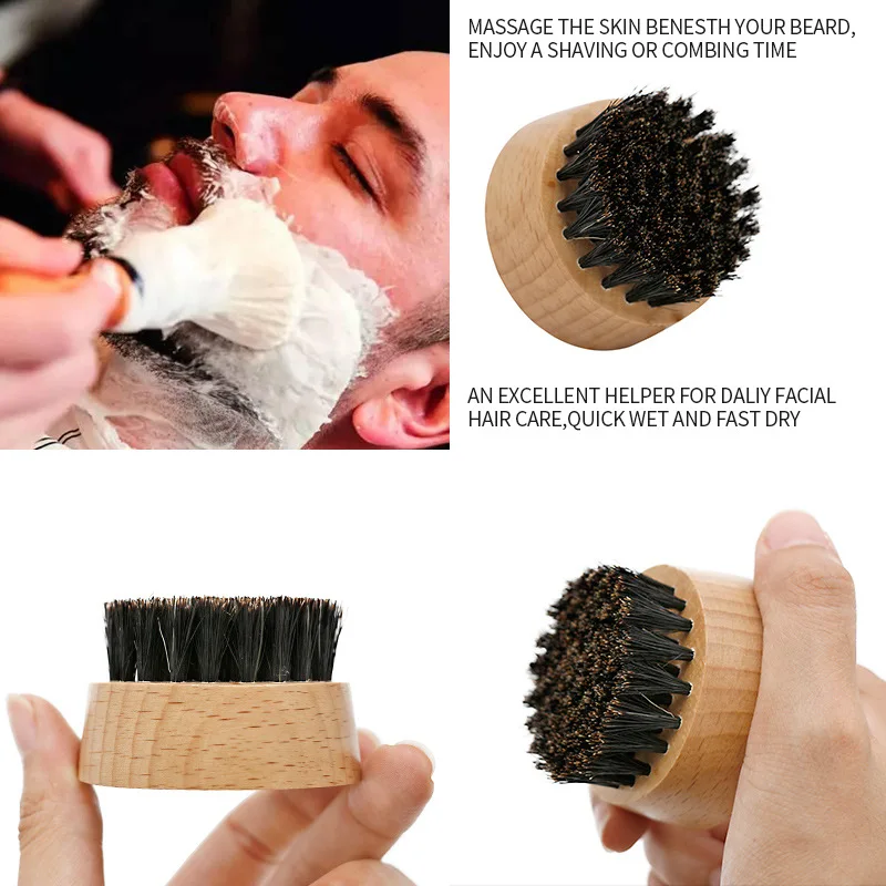 Wooden Small Round OEM Men Beard Brush Boar Bristle High Quality Wholesale Costom