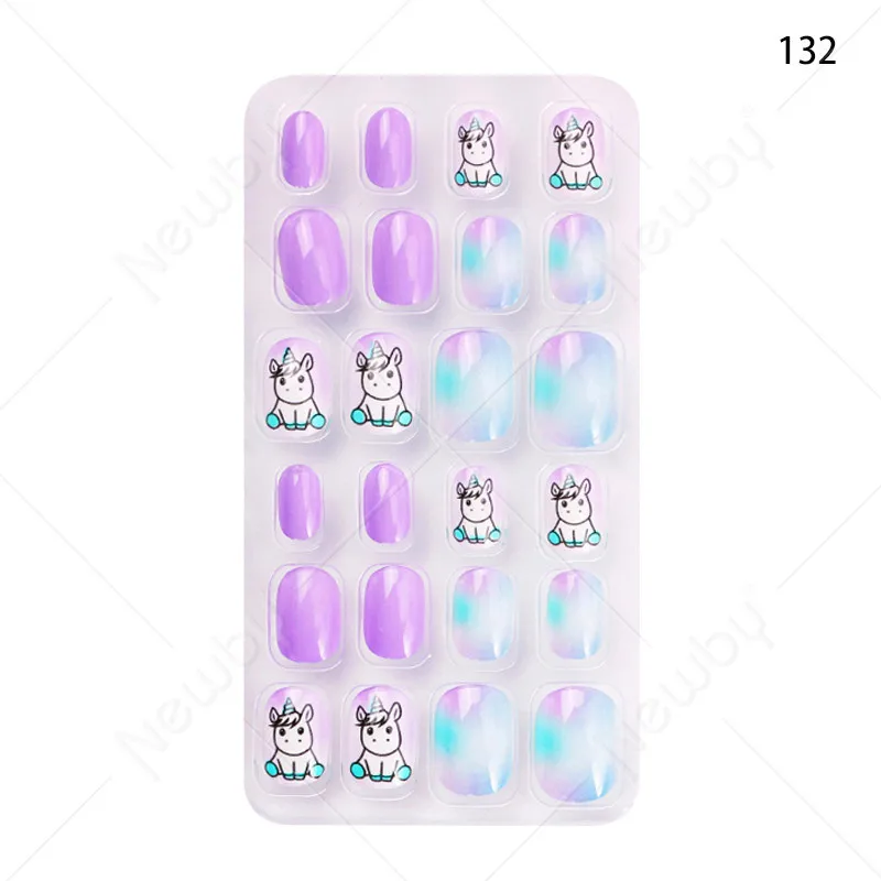 Hot sale kid nail 24 Pcs Harmless Fingernail Press On False Nails Full Cover Cute Child Artificial Short Nail Tips