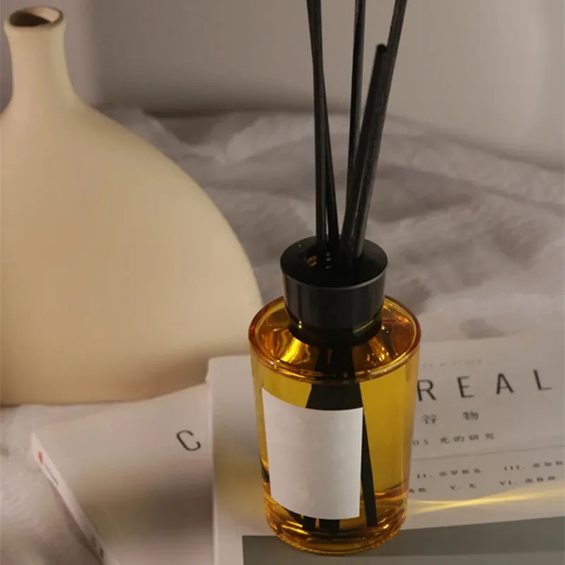 wholesale custom reed diffuser 180ml empty amber glass bottle diffuser bottle with black plastic lid and gift box