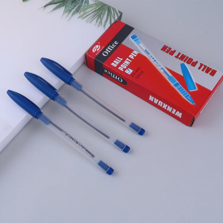 Professional manufacturer 12pcs/box black blue red green color popular plastic ball pen for office school supplies