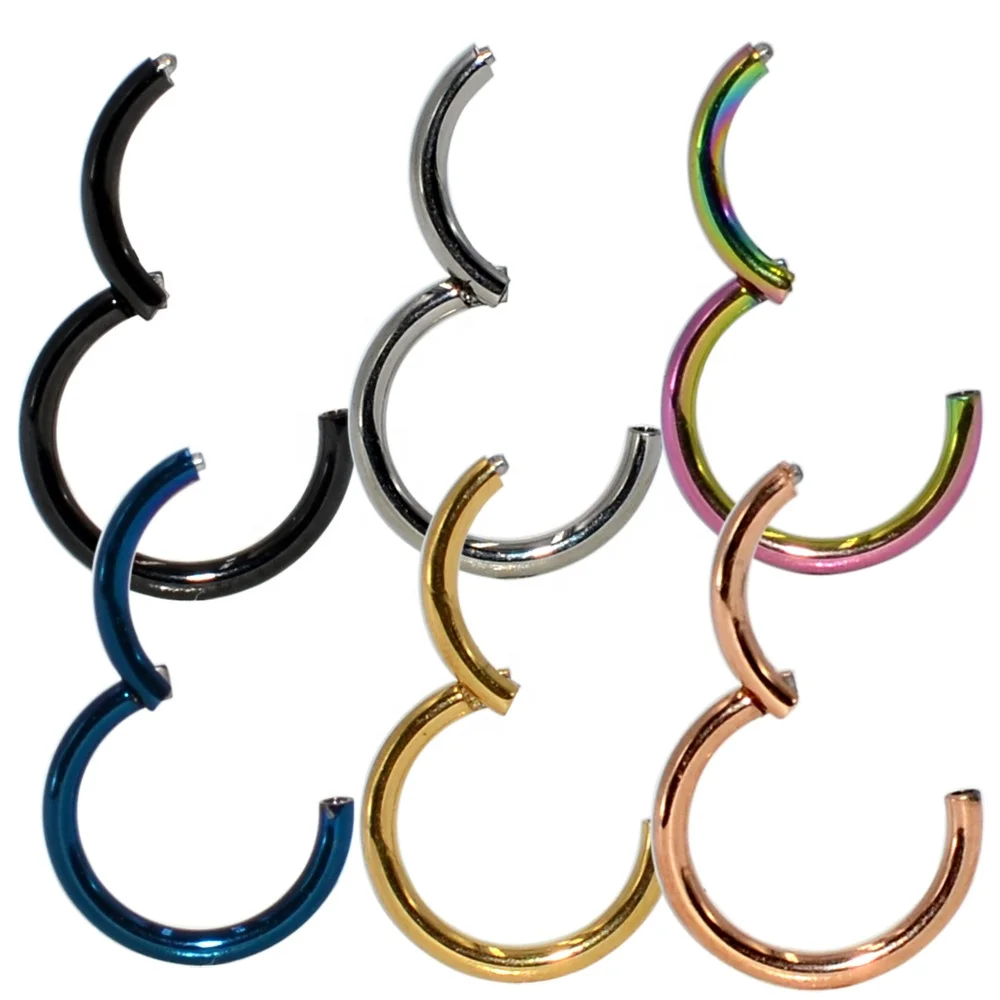G23 Titanium Hinged Segment Nose Rings Lip Eyebrow Nipple Clicker Ear Septum Helix Tragus Captive Piercing Body Jewelry