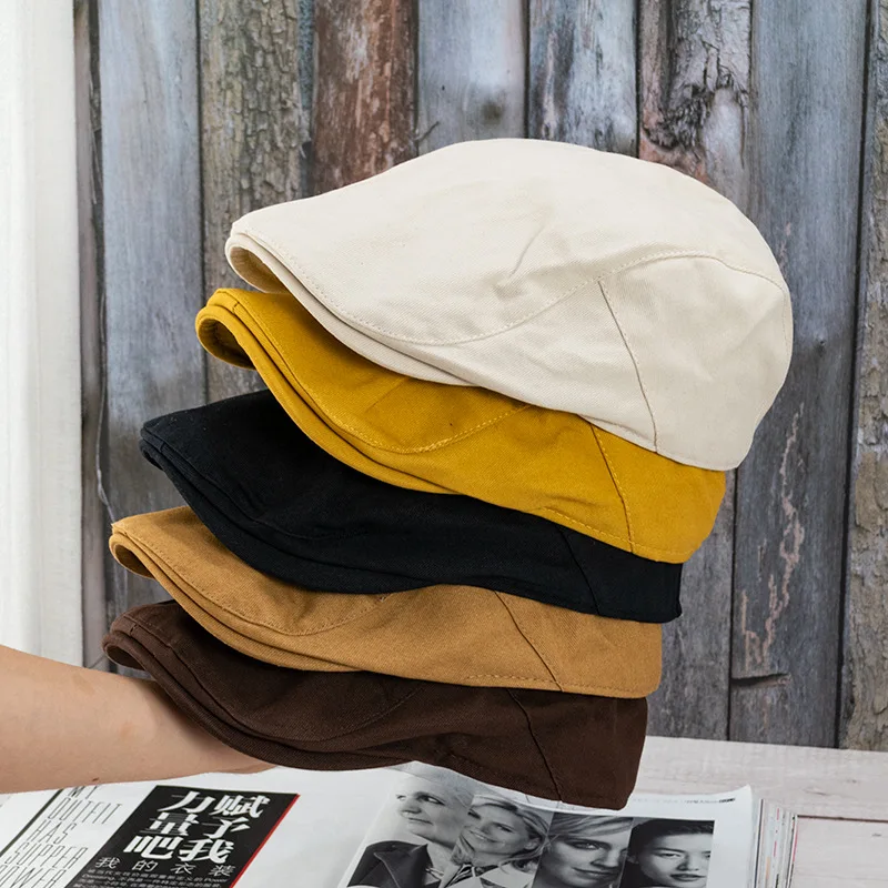 Cotton Newsboy Cap Men Women Gatsby Retro Hat Driver Flat Spring Autumn Casual Beret Cap Solid Soft Driver Flat Caps