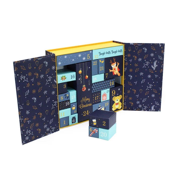 China wholesale custom empty 24 days pink christmas advent calendar box for beauty cosmetic