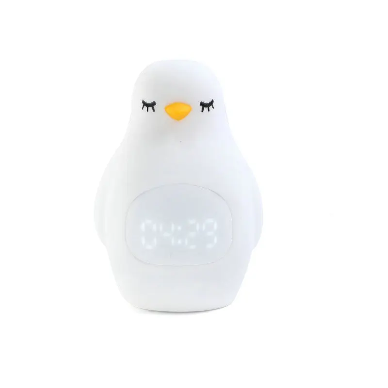 Cute LED Penguin Night Light Alarm Clock silicone Bedside Lamp with clock USB Rechargeable Sleeping Lamp for Girls Boy room