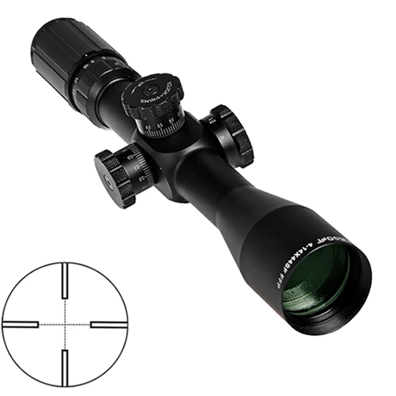 First Focal Plane 4-14x44 Side focus 30mm tube 1/10 MIL Self-locking hunting sight scope