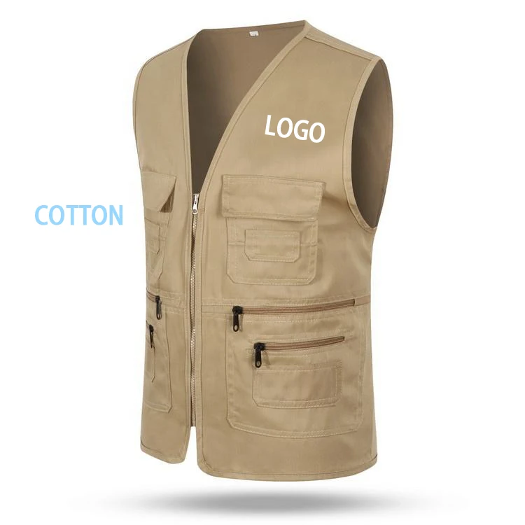 2023 Multi Pockets Cargoes Fisherman Vest cartoon logo Waistcoat For fishing Hiking Journalist Photography Camping Safari Vest