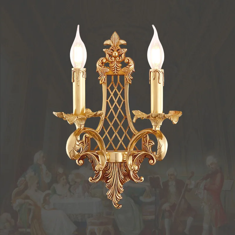 French copper peacock carving Luxury exquisite wall lamp villa bedroom wall lamp