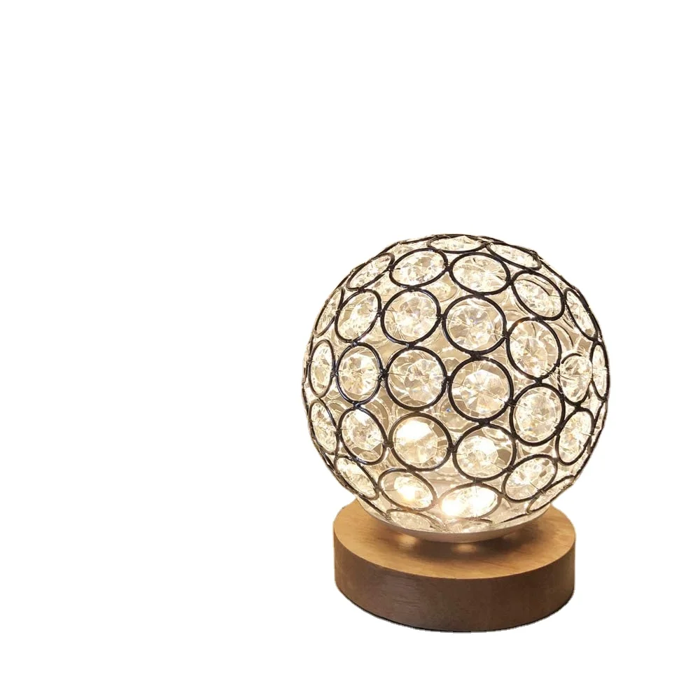 Nice Gift Crystal Ball Bedside Table Lamp with Wood Base Dimmable  Crystal USB Night Light for Bedroom