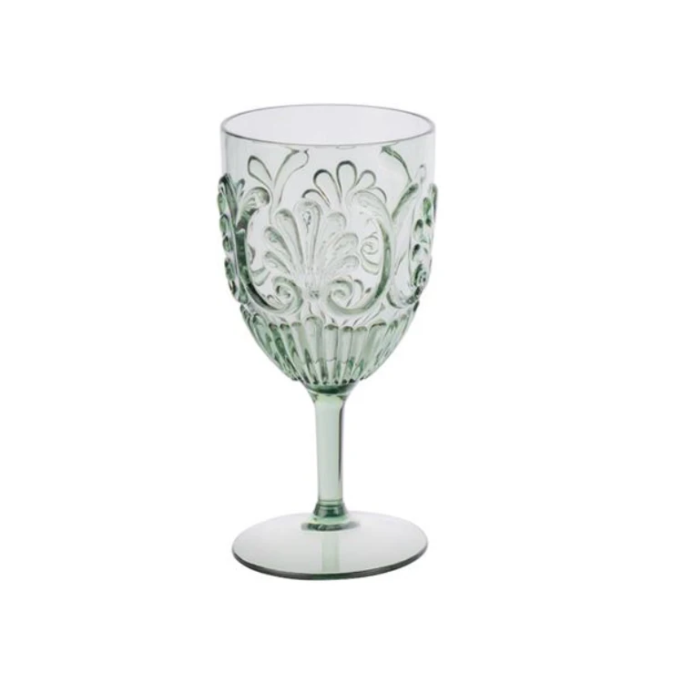 Factory Stock 15oz Plastic Wine Glass Yellow Acrylic Wine Goblet With Outside Elegant Scollop