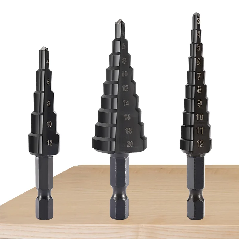 3PCS Quick Change Hex Shank Black Oxide Step Drill Bit Set Drill Bits for Metal Drilling