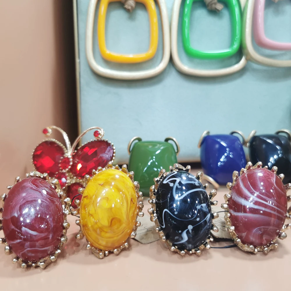 Turkish Jewelry Gold Ring Women Light-weight Natural Stone Vintage Cool Fashion