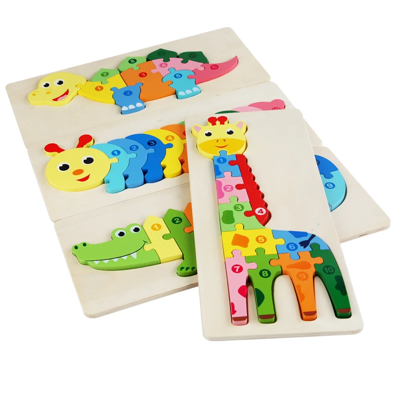 Colorful Trending Products 2024 New Arrivals montessori educational toys  Dinosaur Animal Jigsaw 3D Wooden Puzzle for kids