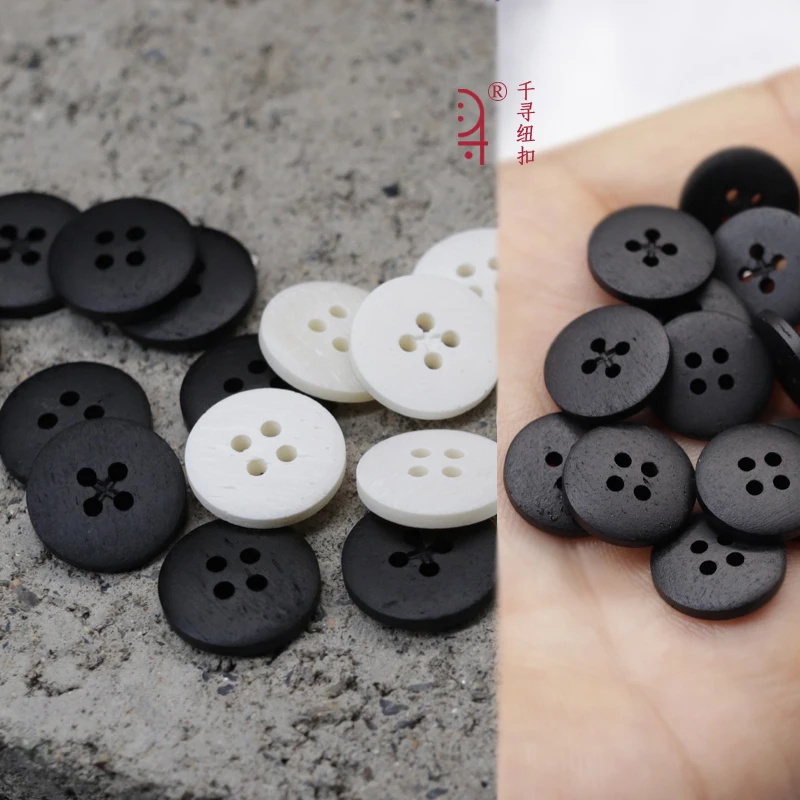 Cross slot  4-holes white black  real ox bone button Japanese vintage  eco-friendly shirt button