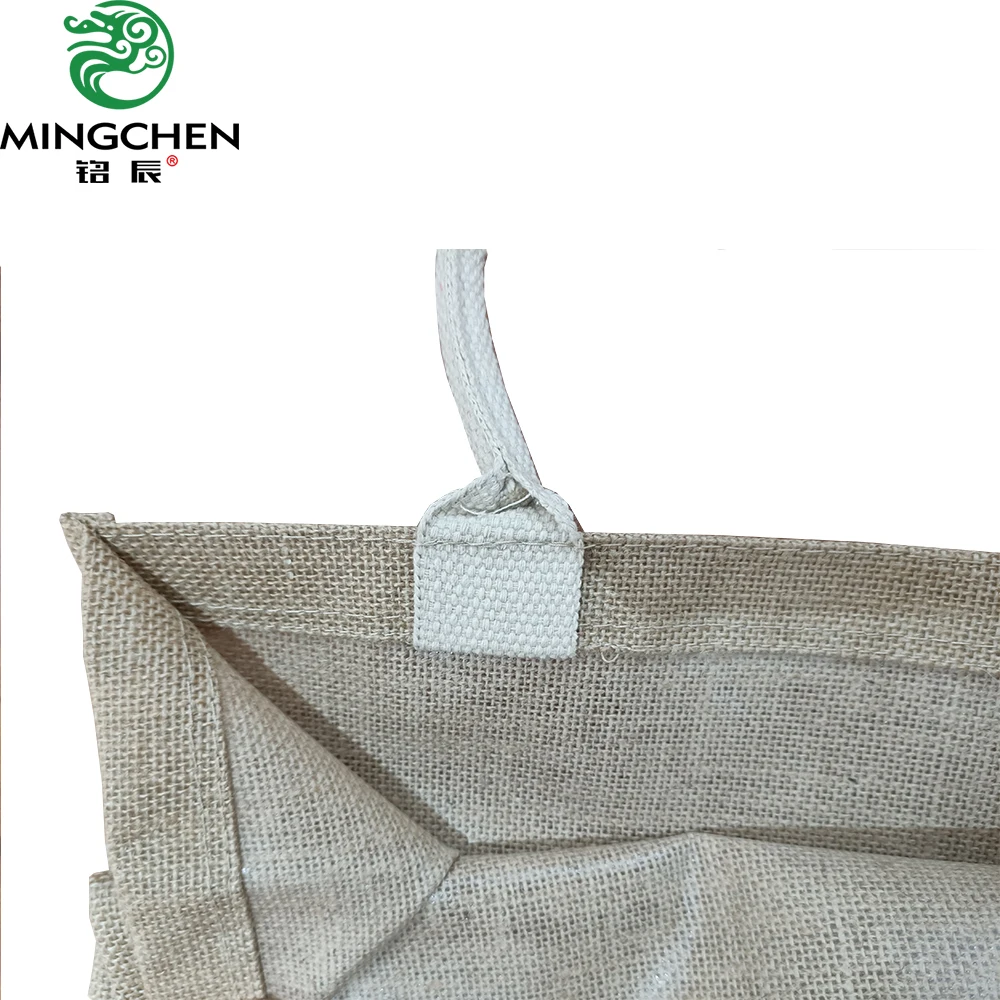 large durable   real jute fabric with lamination inside  shopping bag with cotton rope   handles