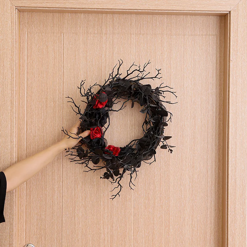 Halloween Dead Branch Garland Artificial Black Decorative Wreath Door Hanging Horror Festive Arrangement Decorative Garland
