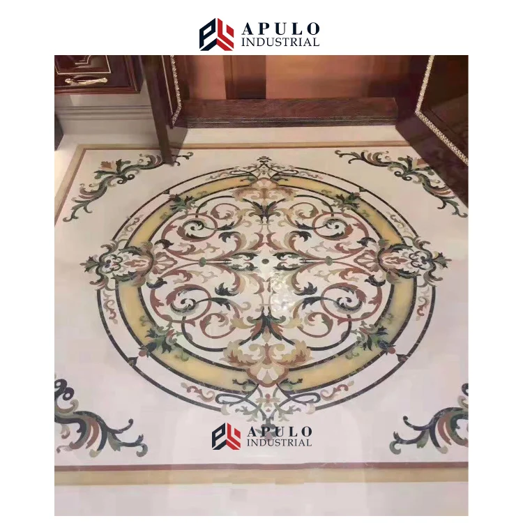 Custom lobby decorative floor design green flower crushed marble tile laminate flooring stone pattern carpet for living room