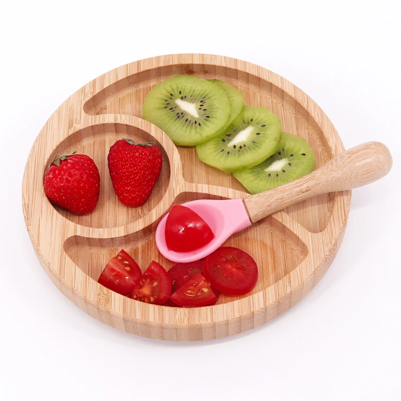 Eco Friendly Natural Bamboo Baby Plate Stay Put Bamboo Suction Plate Infant Self Bamboo Plate