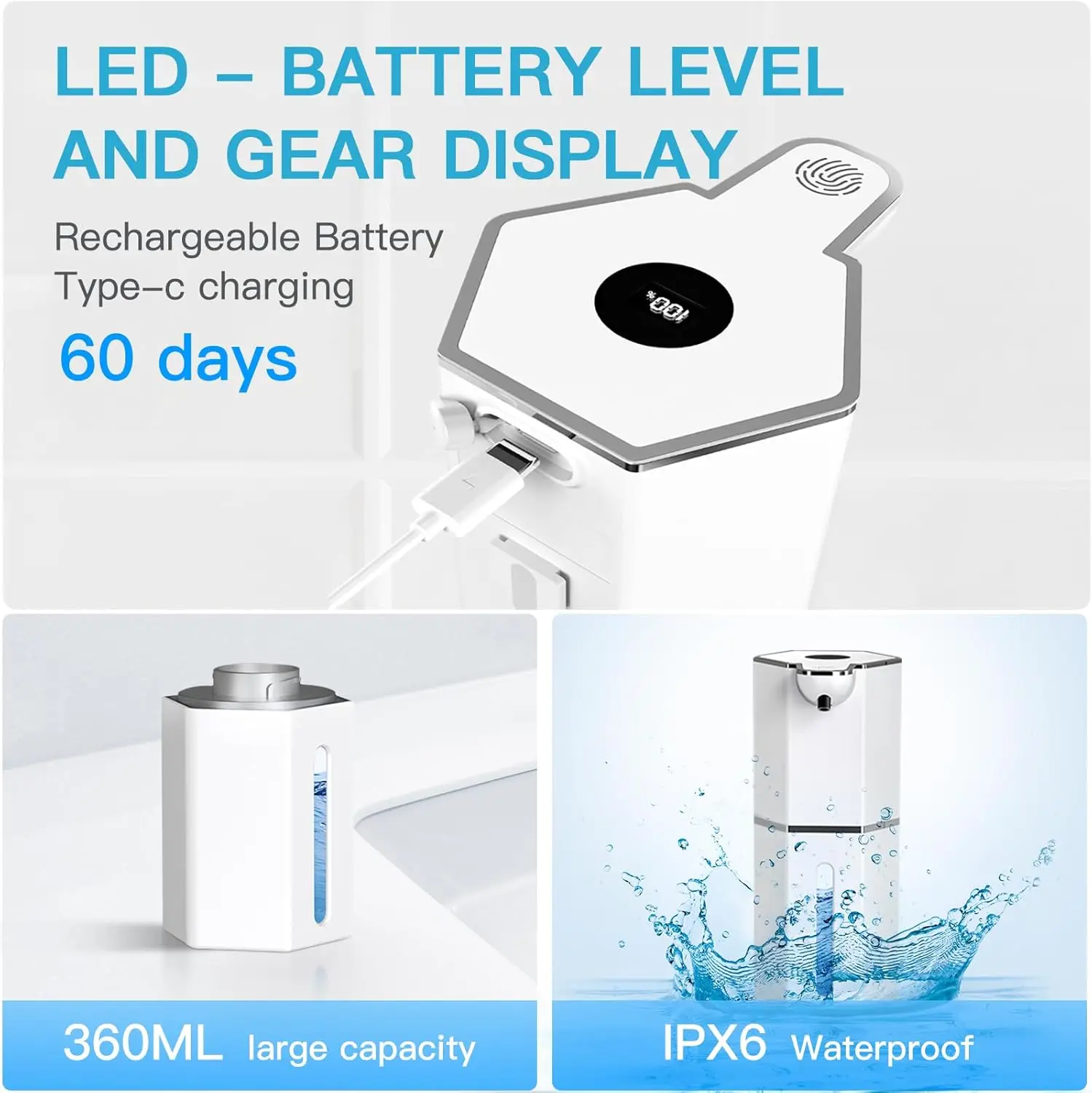 Plastic Liquid Foam Soap Dispenser White Hand Wash Foam Pump Bottle Electric Smart Bathroom Soap Dispenser