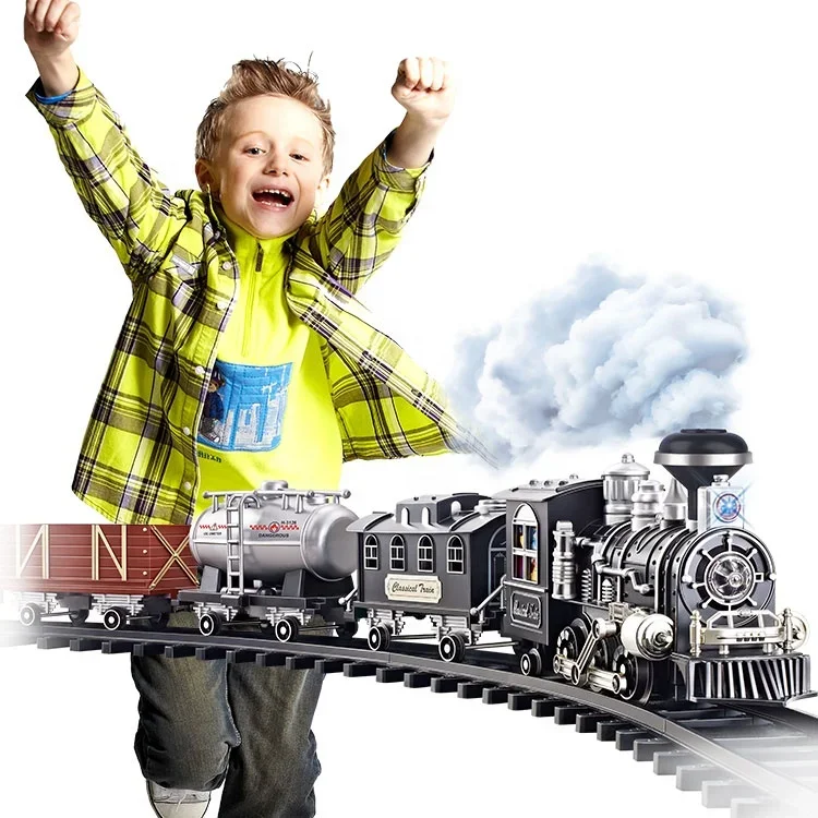 Remote Control Classical Slot Toy Track Rail Car Steam Railway Train Toy Unisex Kids Race Track ABS/PC Plastic Material Battery