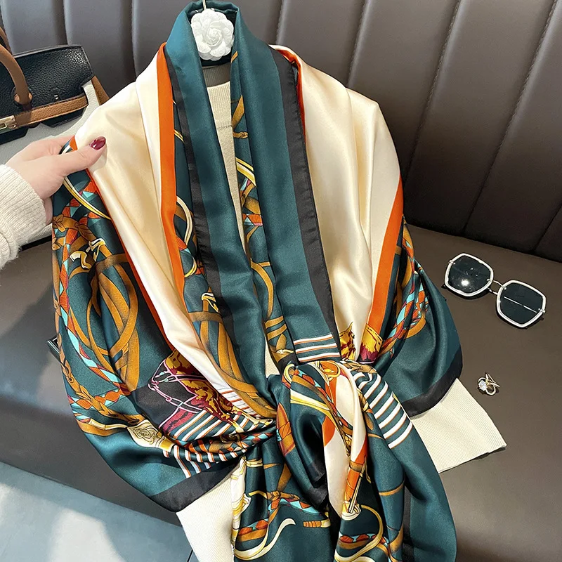 Женский Длинный шарф из искусственного шелка, модный дизайнерский шарф, легкий шарф, головной платок, брендовые шелковые шарфы с принтом