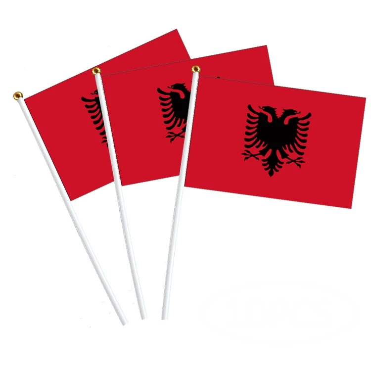 Free Shipping Albania Flag 14x21CM Polyester Table Flags Flying Country Shaking National World Albanian Hand Flags