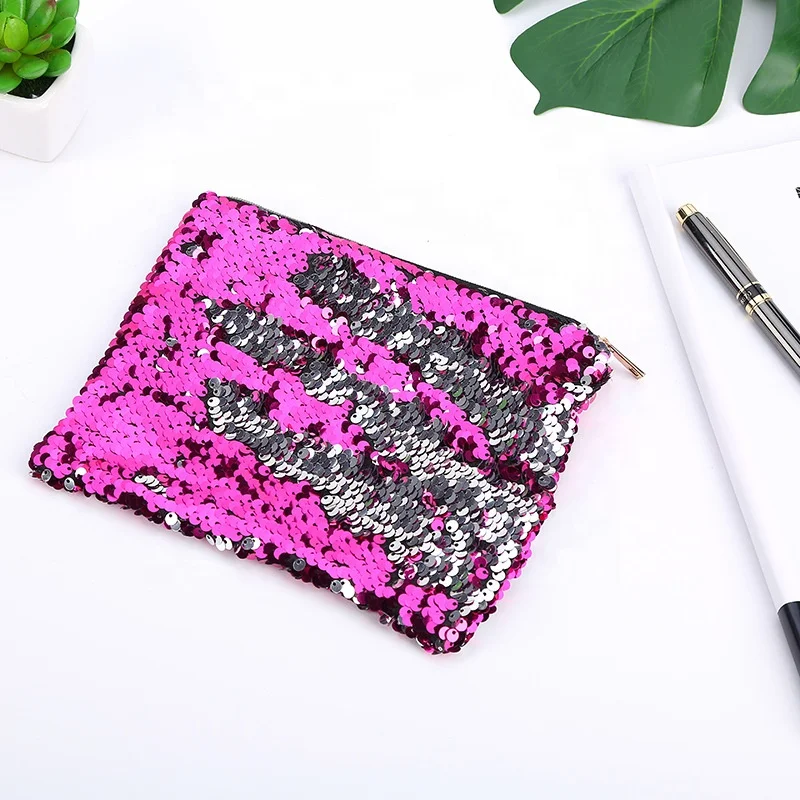 
Wholesale Fashion Bling Sparkly Flip Reversible Sequin Makeup Cosmetic Pouch 