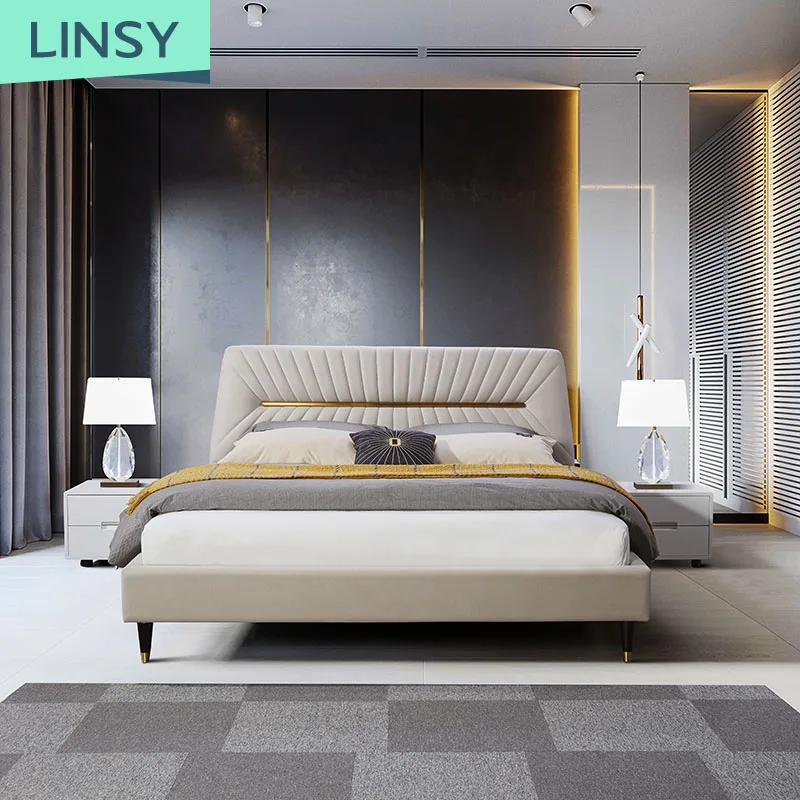 Linsy Роскошная французская гостиничная кровать Chesterfield набор мебели для спальни стильная большого размера в европейском стиле K243