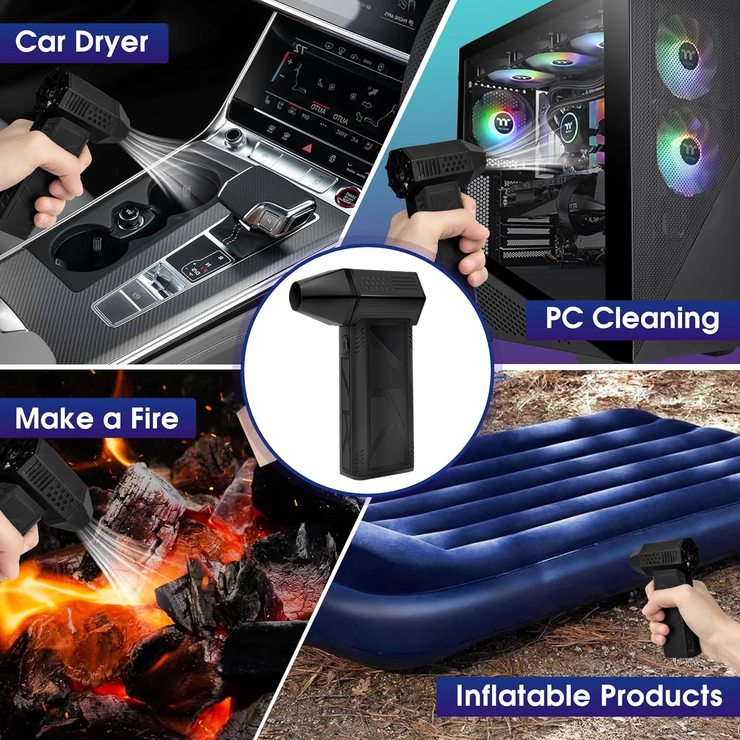 F.EASY.D Mini Turbo Jet Fan Turbine Air Duster 130000RPM Jet Turbo Fan Air BBQ Hair Dryer Mini Jet Fan