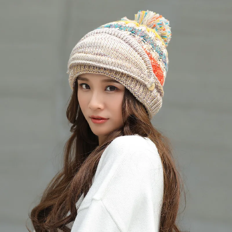 High Quality Colorful Winter Knitted Hat and Scarf Set for Women