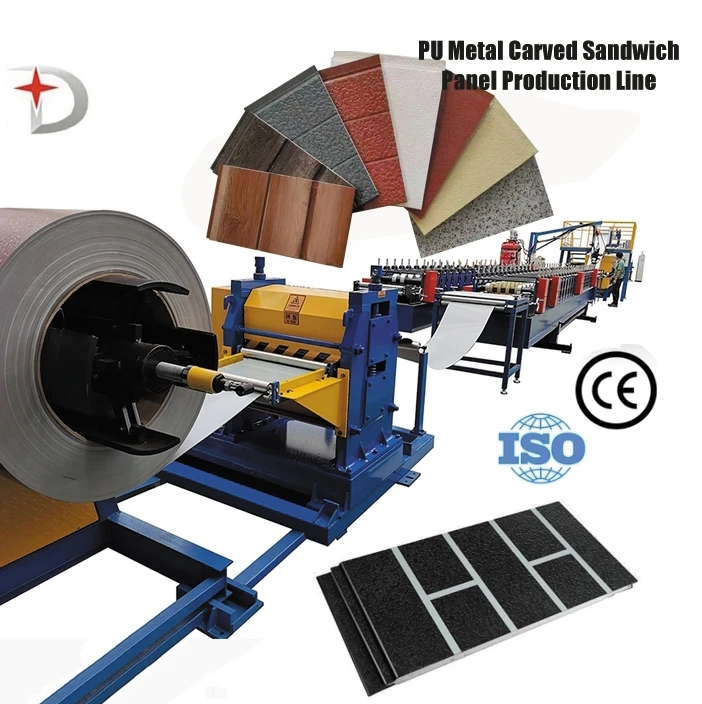 Continuous PU Injection Sandwich Panel Production Line PUF Fireproof Metal Carved Board Aluminum Embossed Panels Making Machine