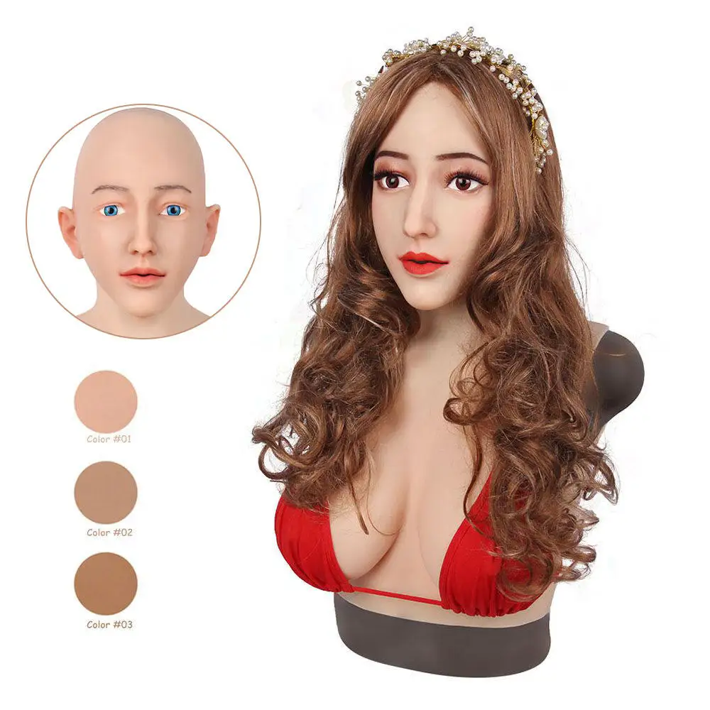 New artificial Realistic Female Mask With liquid Silicone Breast Forms boobs For Crossdresser Cosplay Drag queen