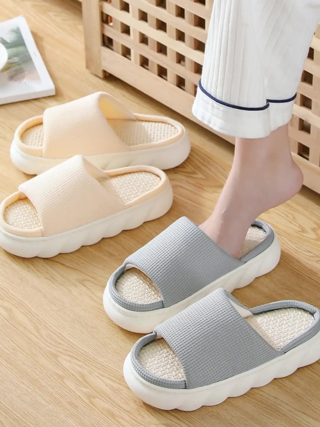 four seasons general indoor home living room guest thick bottom non slip slippers with fur inside