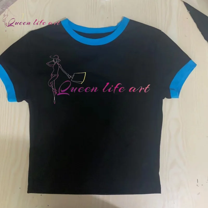 custom y2k embroidery crop top country womens summer  letter  top t shirt transparent short sleeve o neck women crop top t s