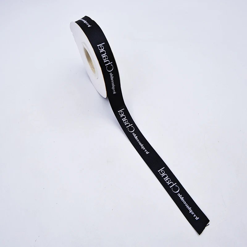 Solid Style Black Printed Logo Satin Ribbon Spool Floral Bow Ties for Wedding Decorations Made of Polyester Pull Bow Type