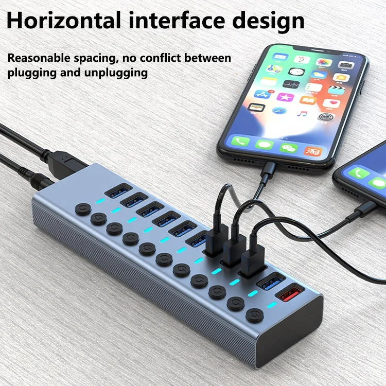  Usb-концентратор 3 0 10 портов с быстрой зарядкой ВКЛ./ВЫКЛ. массивный мульти-Usb-разветвитель для Macbook порта вкл/выкл зарядки массивные Usb Hub Мульти