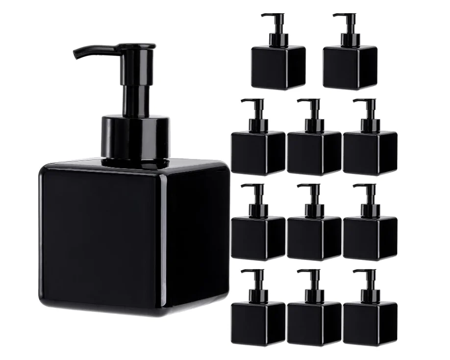 In stock hand wash facial cleaner hair shampoo container 250ml 450ml black square PET foam bottle