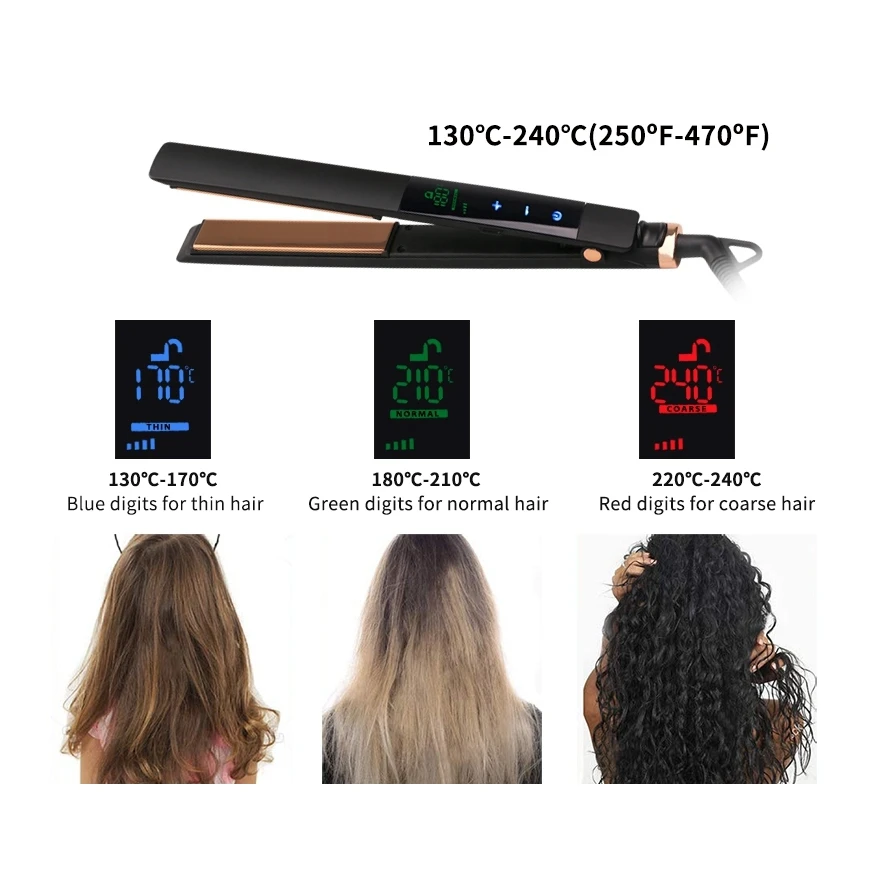 Professional 450 Degrees Hair Straightener electroplated Plate Flat Iron 1inch Touch Screen Smart Hair Straightener