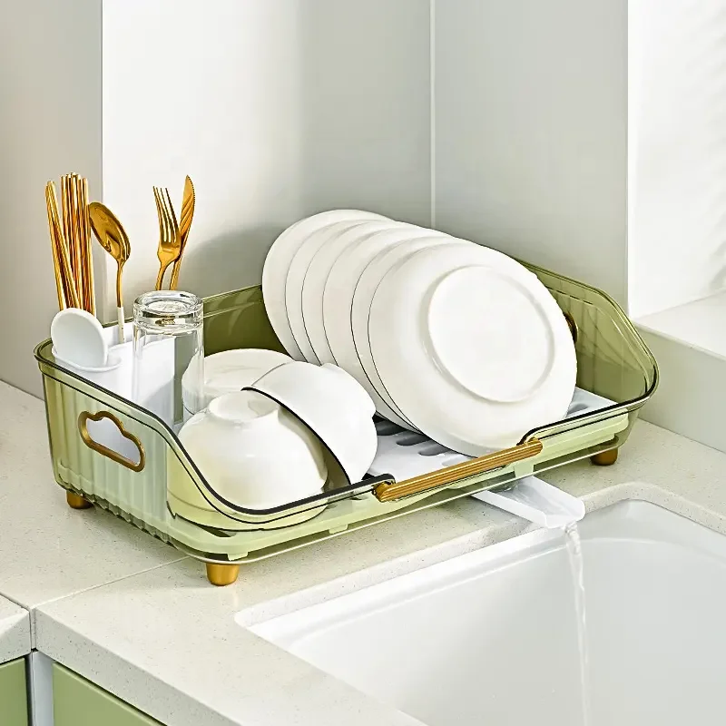 Plastic dish drying rack with cutlery holder drainboard tableware storage  organizer rack shelf