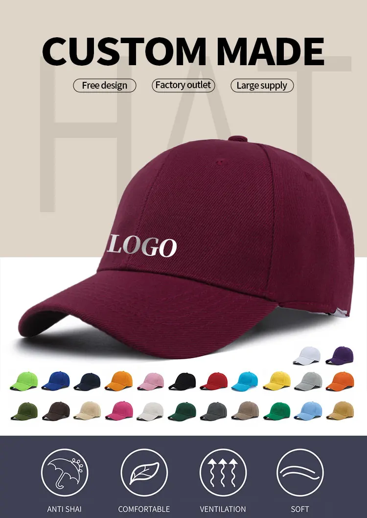 Custom Embroidery Logo Sport Cap 100%cotton Adult Hat