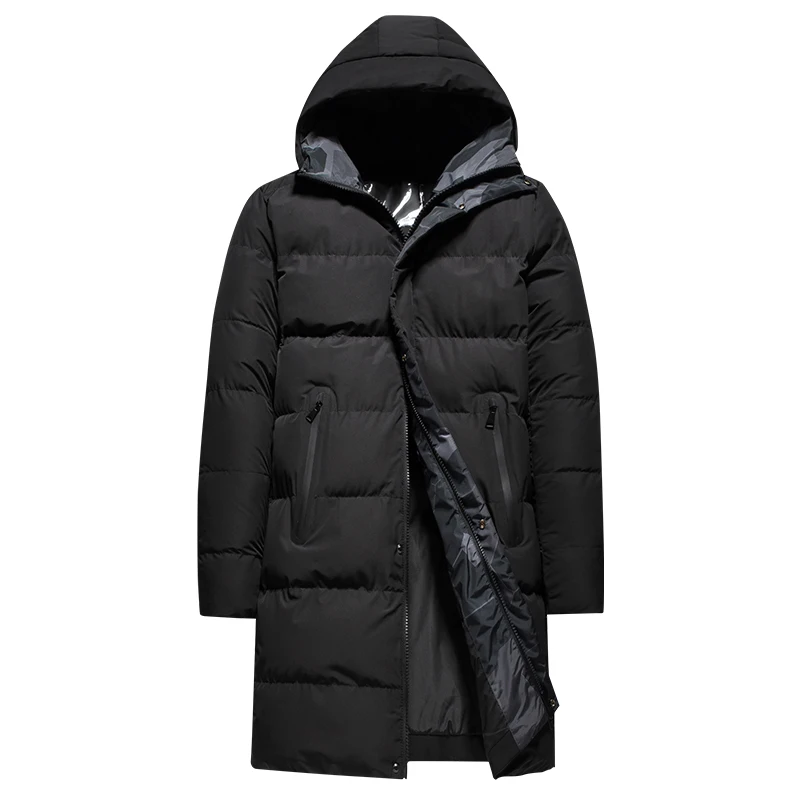 Plus Size 6XL Warm Keep Lightweight Windproof Waterproof Woven Black Hooded Man Long Cotton-Padded Jacket