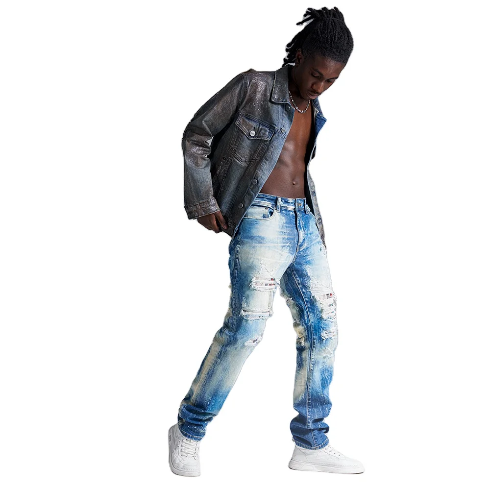 customized Men Jeans fashion distressed skinny jeans slim fit jeans men