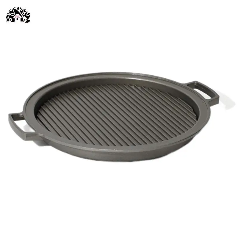 Wholesale Custom Cast Iron Cookware Round BBQ Grill Frying Pan Griddle Plate with Double-sides griddle For Outdoor  Camping