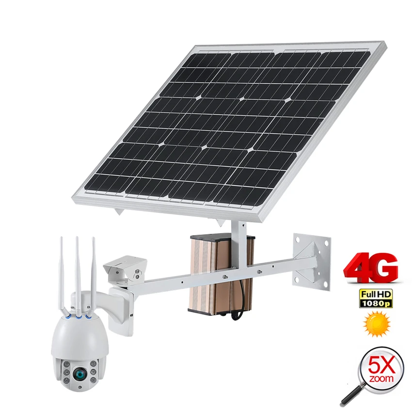 Solar Power Panel IP Camera WiFi 1080P HD 3G 4G SIM Card PTZ Solar Camera Outdoor 5X Optical Dome CCTV Video Security Cam