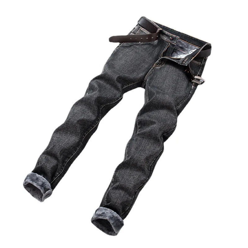 Wholesale High Quality Casual Stretch Straight Winter Thick Fleece Jeans for Men